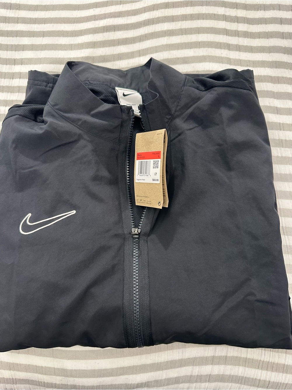 Nike Men's Black Performance Zip Jacket with White Swoosh Large New with Tags